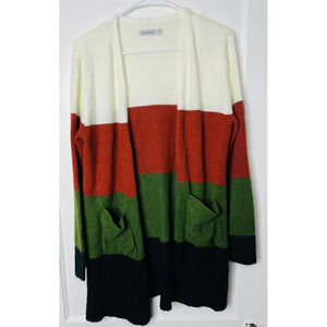 Serra Knit Open Cardigan Womens Sz M Colorblock Long Sleeve Stretch Casual